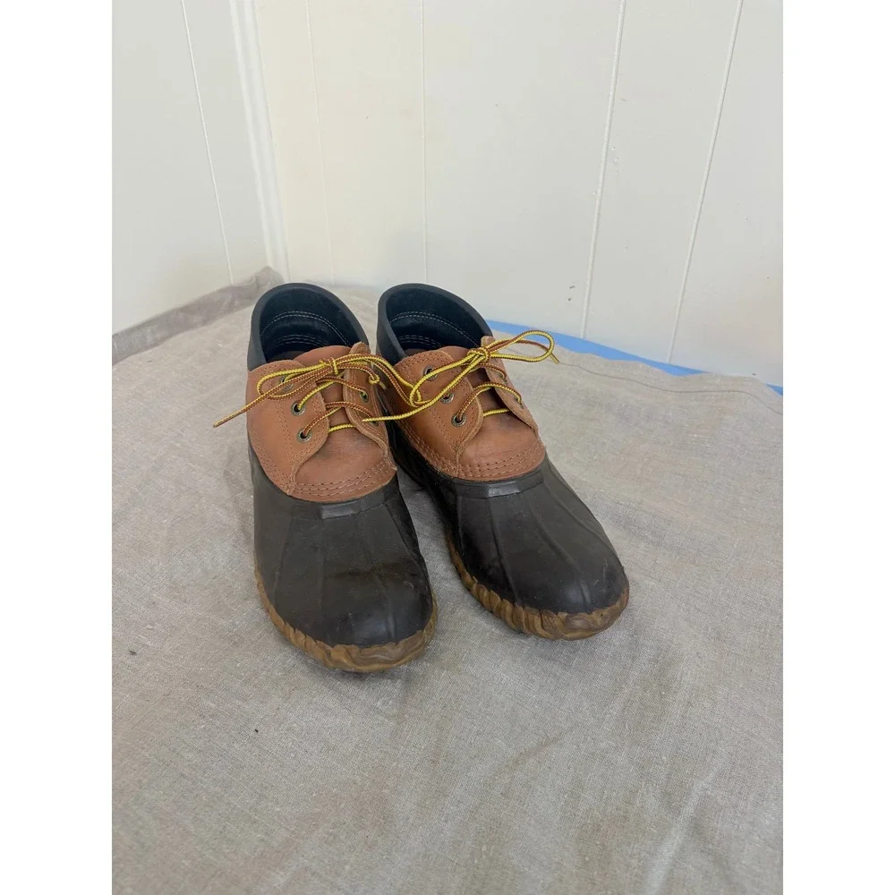 Cabelas Mens 8 Brown Leather Rubber Duck Boots Low Top Waterproof 82-0025 C108